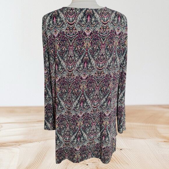 J. Jill Paisley Tunic Top Blouse Sz Large Cotton Modal Knit V Neck Long Sleeves - Picture 9 of 14